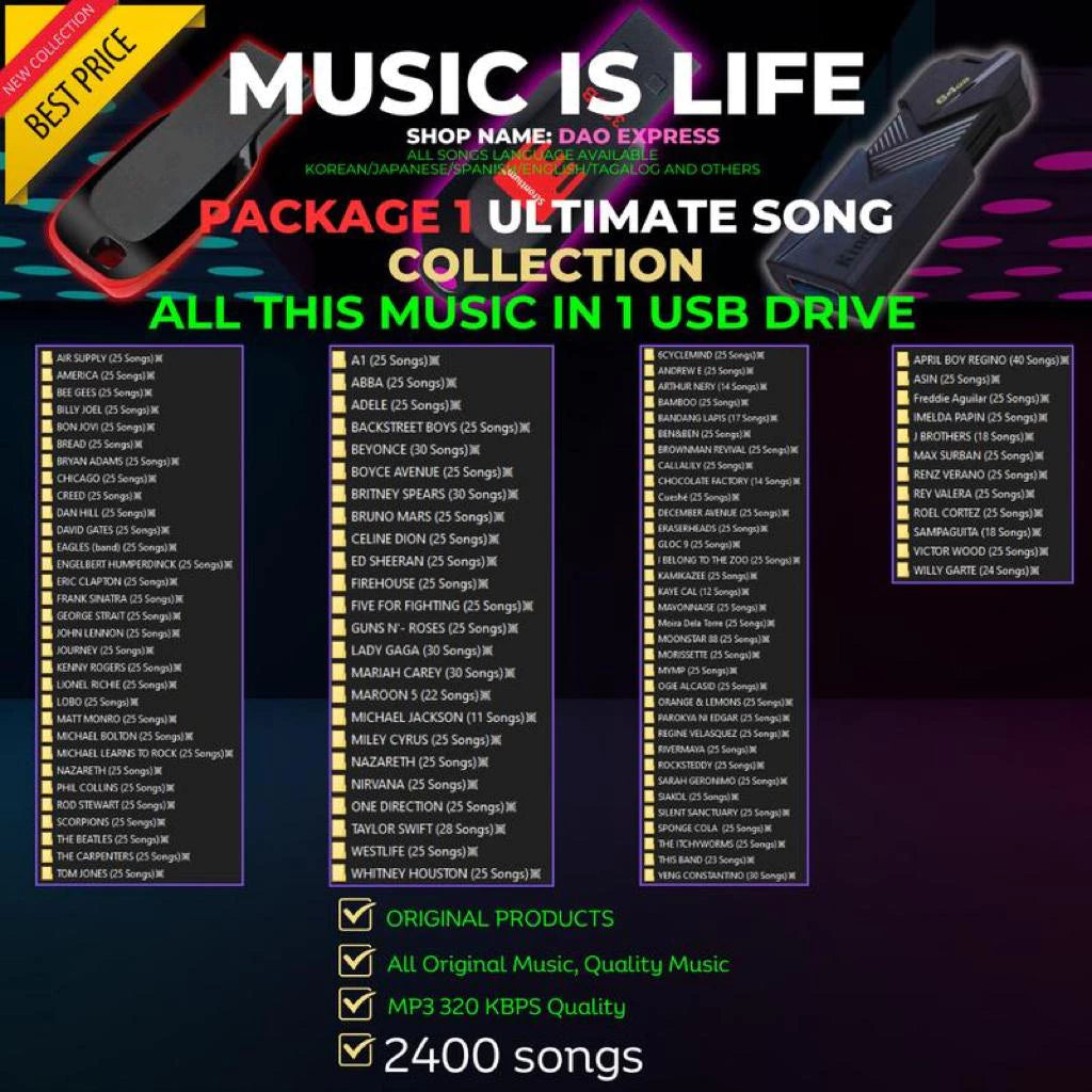 USB FLASHDRIVE WITH SONGS/MUSIC 3000 FILES MP3 320KBPS HIGHEST QUALITY FREE OTG ADAPTER
