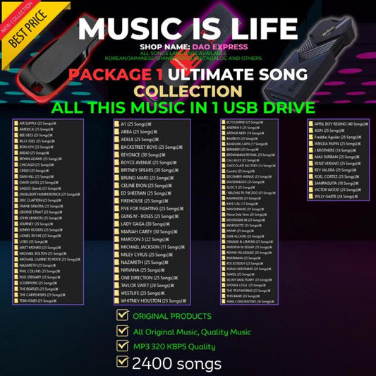 USB FLASHDRIVE WITH SONGS/MUSIC 3000 FILES MP3 320KBPS HIGHEST QUALITY FREE OTG ADAPTER