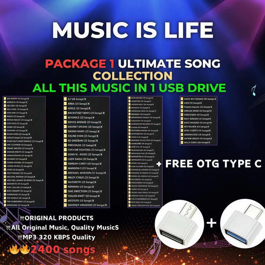 USB FLASHDRIVE WITH SONGS/MUSIC 3000 FILES MP3 320KBPS HIGHEST QUALITY FREE OTG ADAPTER