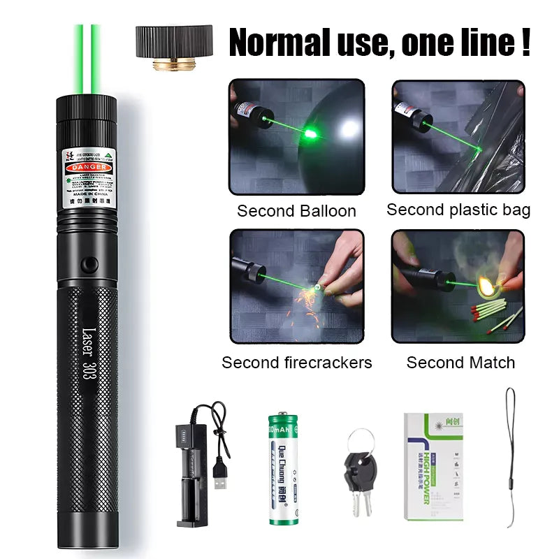 Rechargeable Green Laser Pointers 532nm High Power Laser 303 Laser Flashlight
